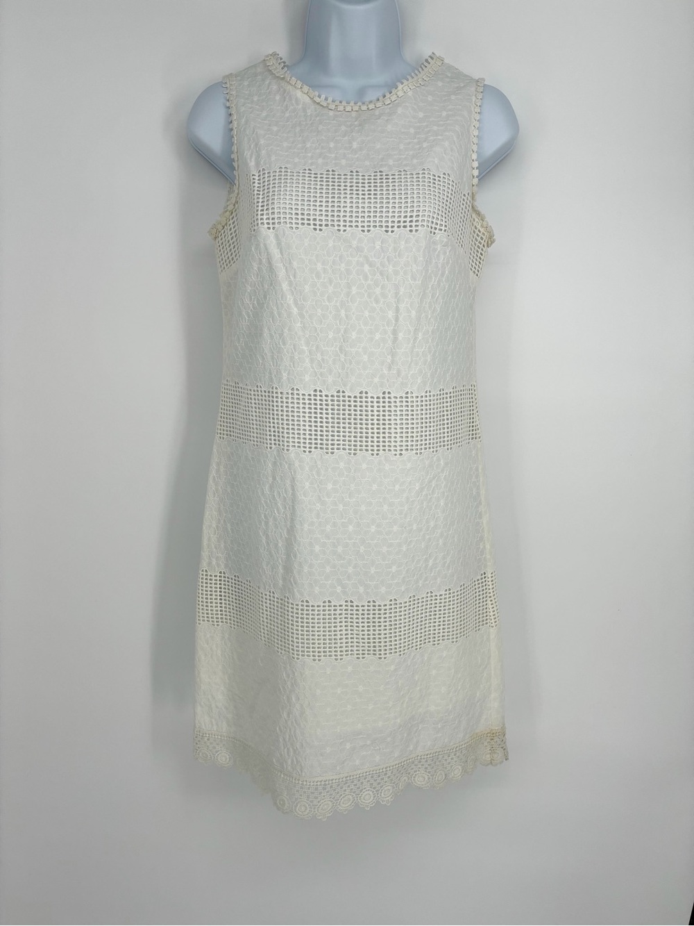 Sophie Max White Eyelet Crochet Lace Trim Shift Dress XS